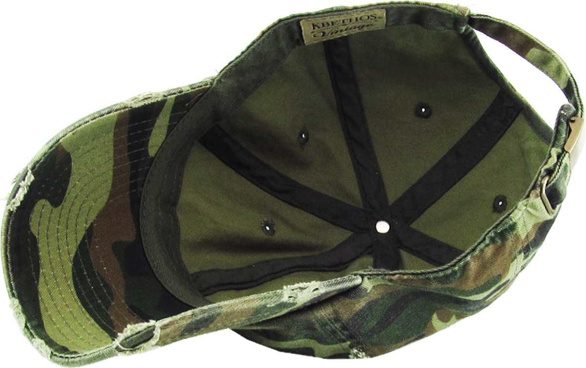 Camouflage Distressed Vintage Baseball Cap Inside Turned Over View